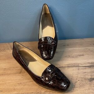 George Womens Brown Patent Faux Alligator sz 8.5 Blokecore Business Casual Heels